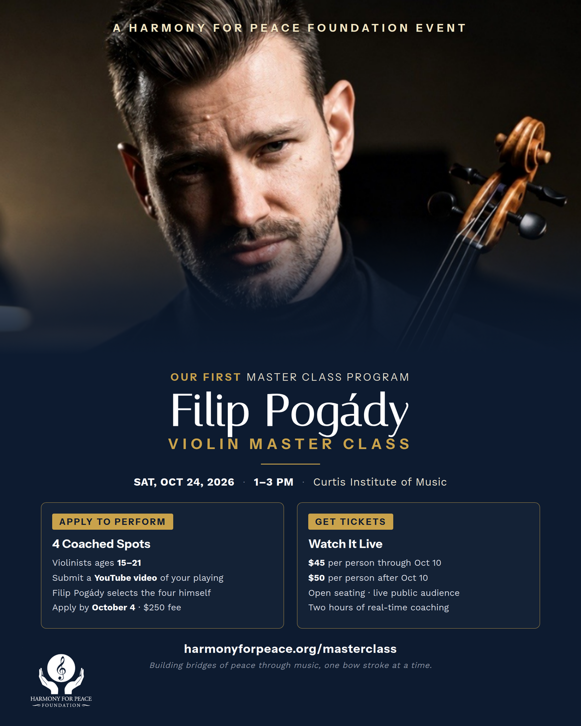 Filip Pogády Violin Master Class at the Curtis Institute of Music — poster